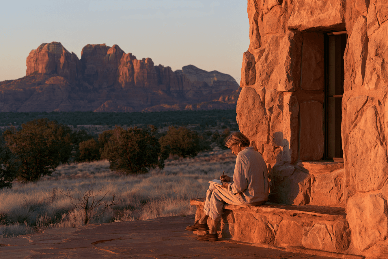Solitary figure seated in the very early morning — a quiet departure from the urban grid, recovery returned to landscape.